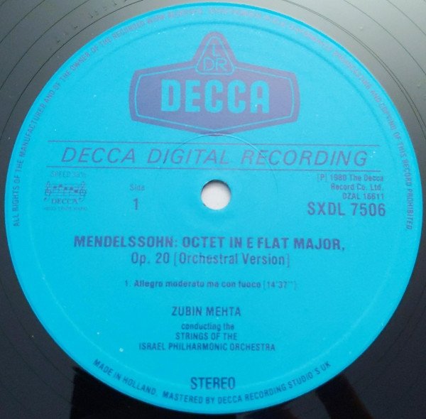 Mendelssohn - Strings of the Israel Philharmonic, Zubin Mehta - Octet Op. 20 (LP)