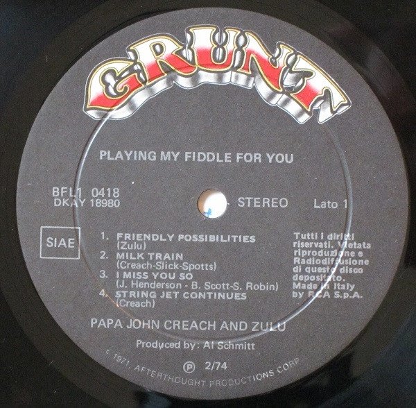 Papa John Creach &amp; Zulu - Playing My Fiddle For You (LP)