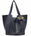 Czarny shopper worek Torebka z Naturalnej Skóry - 2w1