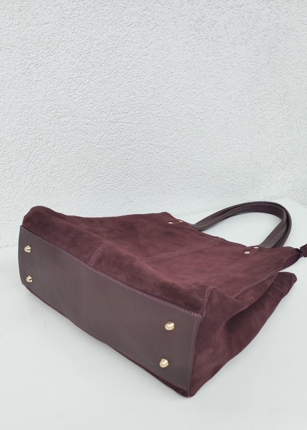 Zamszowa bordowa torebka shopper
