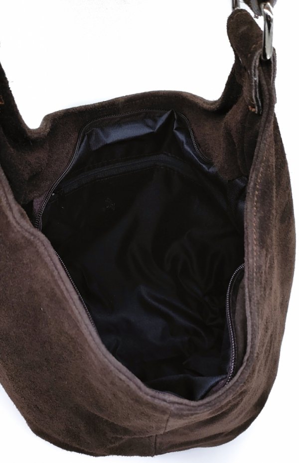 Zamszowy brązowy czekoladowy worek skóra naturalna vera pele