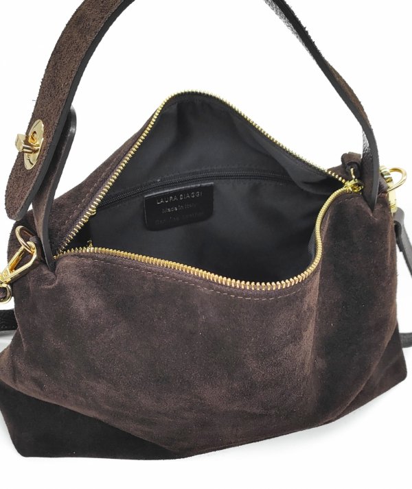 Zamszowy czekoladowy kuferek Vera Pelle Laura Biaggi