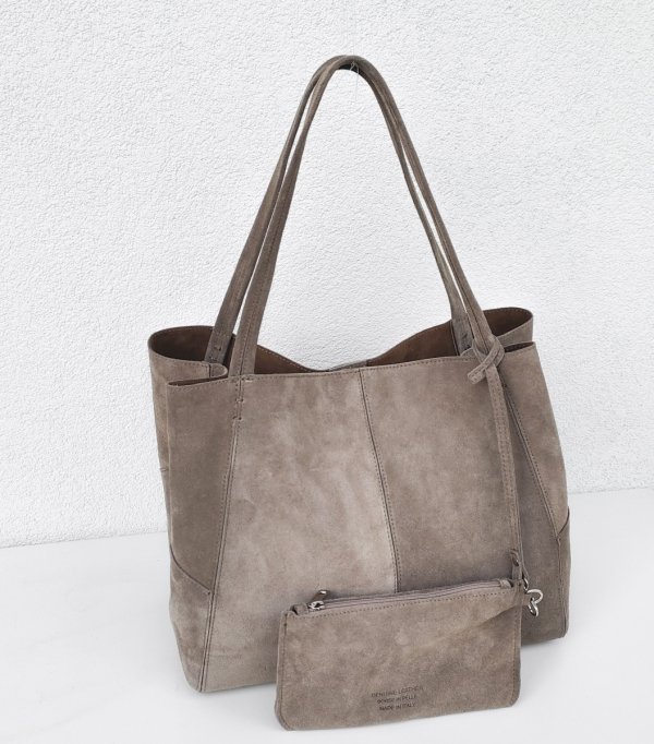 MAXI shopper torba skóra zamszowa beżowa taupe