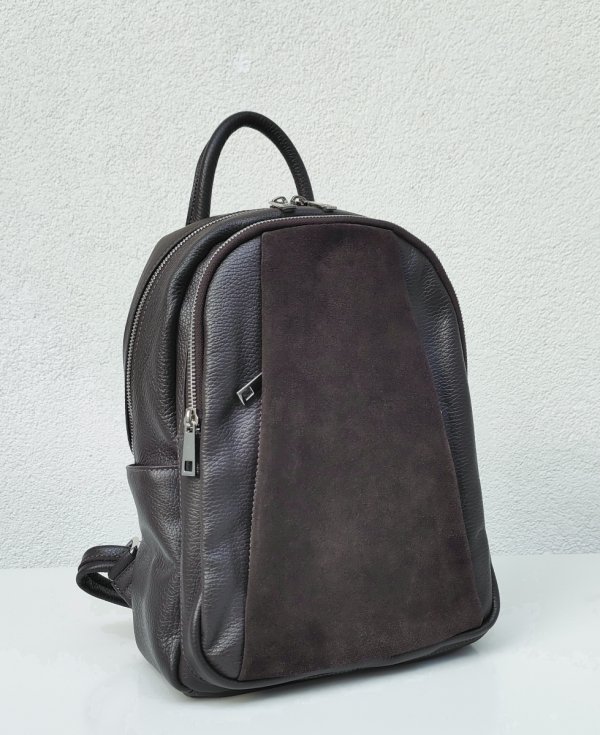 Brązowy ciemno czekoladowy Plecak skóra naturalna zamsz Vera Pelle