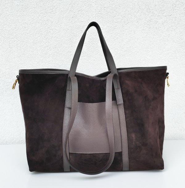 Zamszowy MAXI Shopper w czekoladowym kolorze
