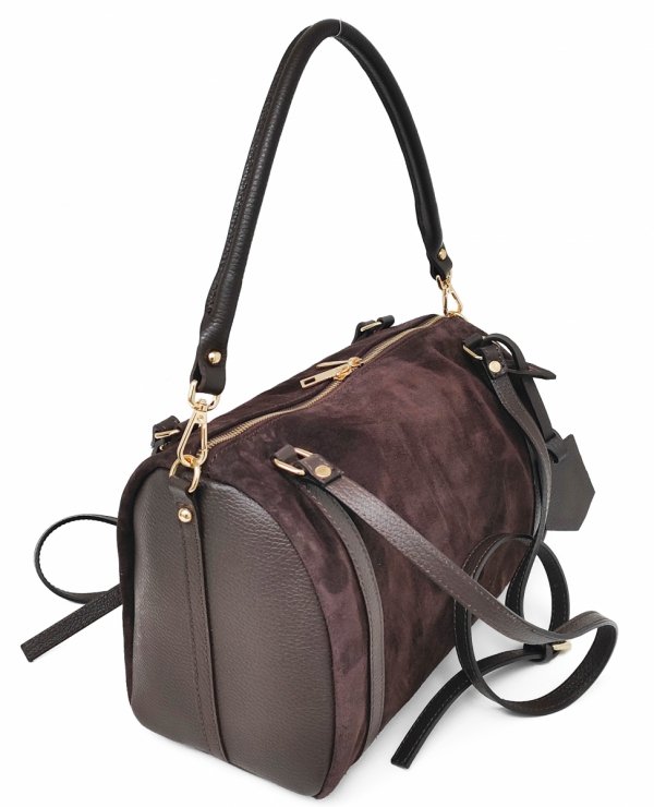 Czekoladowa zamszowa ponadczasowa torebka kuferek