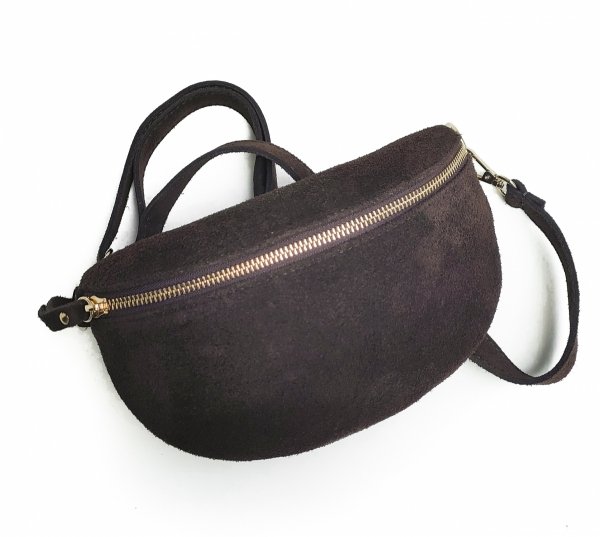 Zamszowa saszetka nerka Vera Pelle skóra naturalna brązowa ciemna czekolada