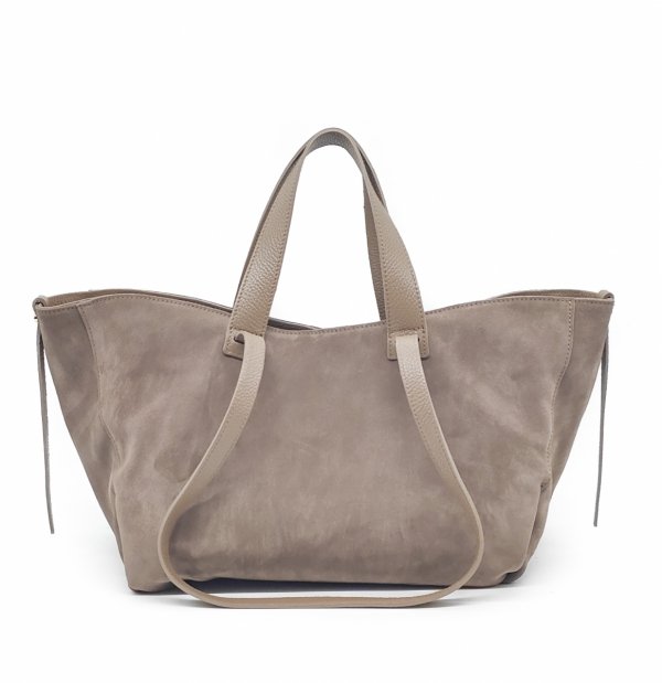 Torebka shopper zamszowa Vera Pelle skóra beżowa taupe