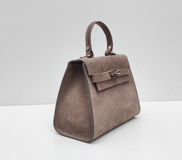 Modna zamszowa torebka skóra naturalna  Laura Biaggi beżowa taupe