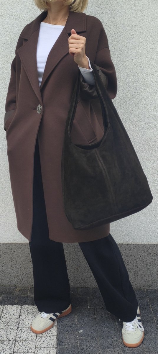 Czekoladowy brązowy espresso worek zamszowy Vera Pelle