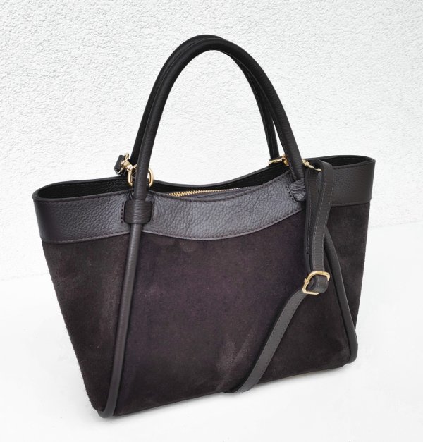 Klasyczna zamszowa torebka kuferek brązowa czekoladowa