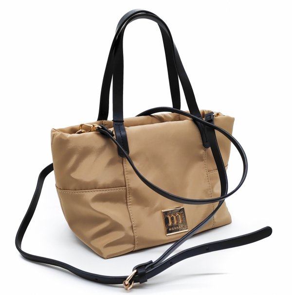 Torebka crossbody kuferek listonoszka na taśmowym pasku beżowa Monnari