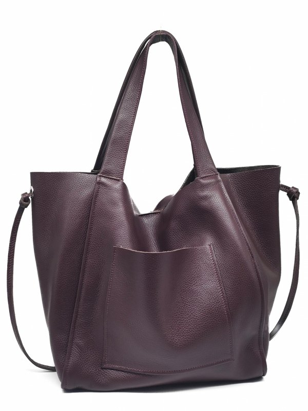 Vera Pelle Italy torebka shopper skóra naturalna bordo burgund