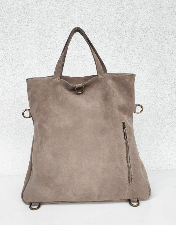 MAXI torba plecak skóra zamszowa beżowa