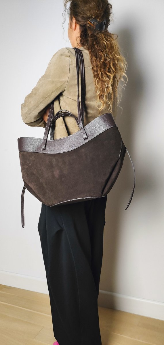 Vera Pelle Czekoladowa brązowa torebka Shopperka do ręki na ramie