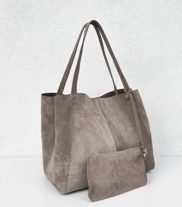 MAXI shopper torba skóra zamszowa beżowa taupe