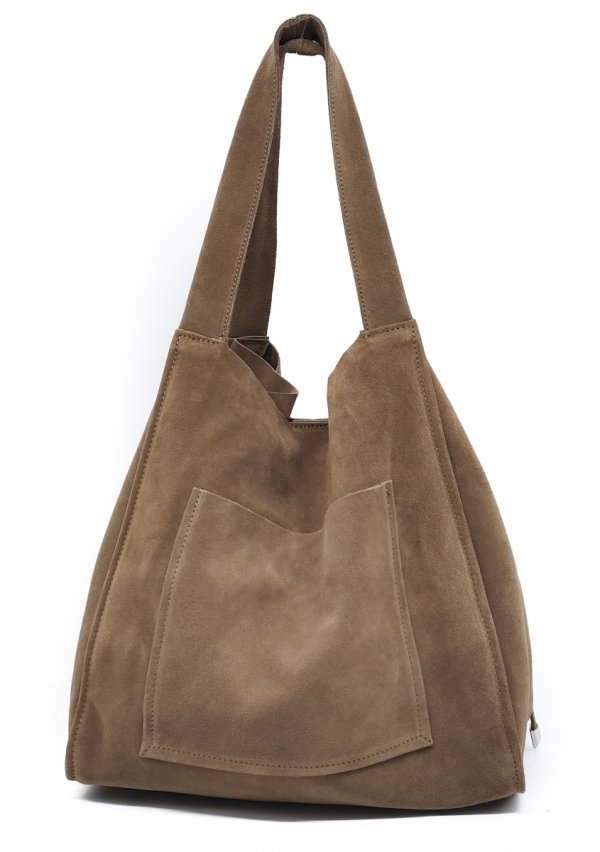 Zamszowa torebka shopper skóra naturalna bezowa camel