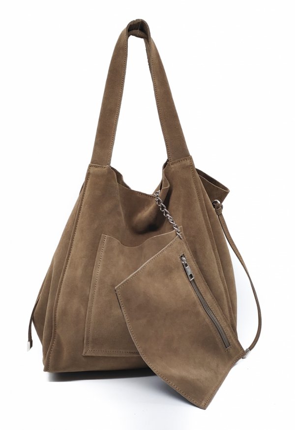 Zamszowa torebka shopper skóra naturalna bezowa camel