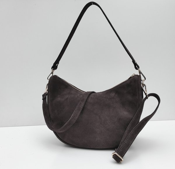 Zamszowa czekoladowa torebka worek listonoszka skóra naturalna vera pelle