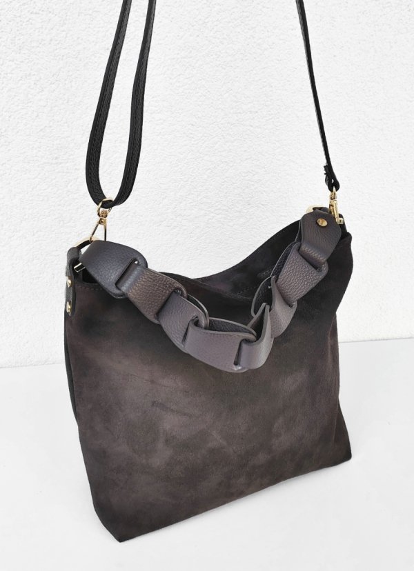 Torebka worek listonoszka torebka zamszowa czekoladowa Espresso