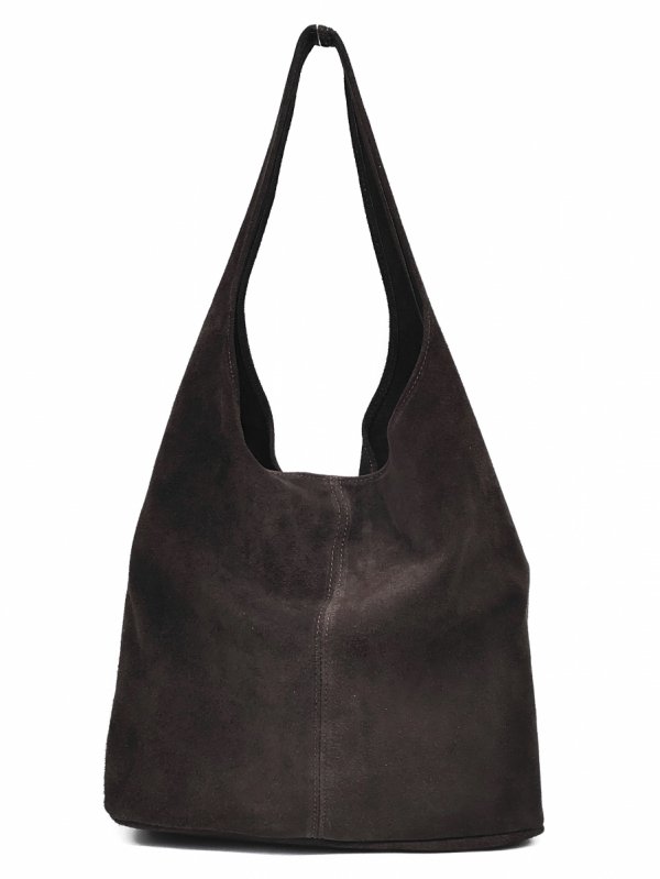 Zamszowy modny worek skóra naturalna vera pelle brązowa czekoladowa