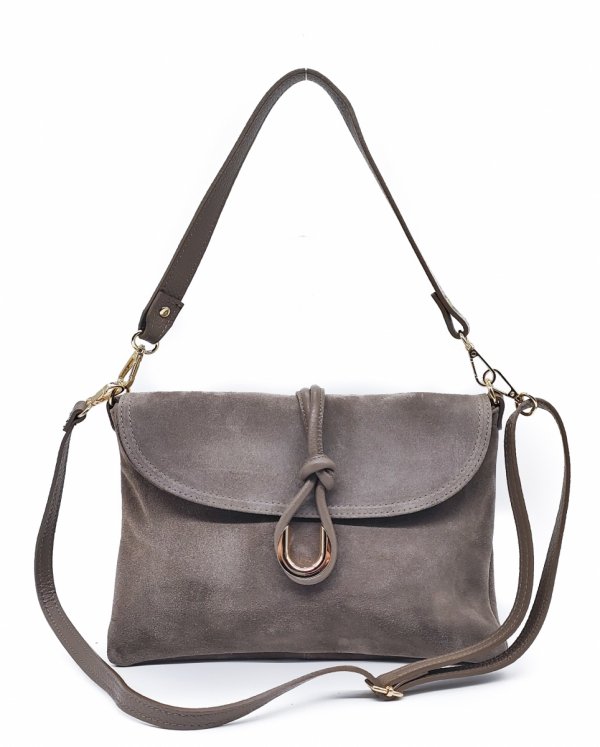 Zamszowa torebka listonoszka skóra beżowa taupe