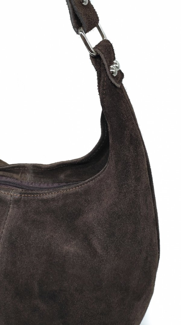 Zamszowy brązowy czekoladowy worek skóra naturalna vera pele