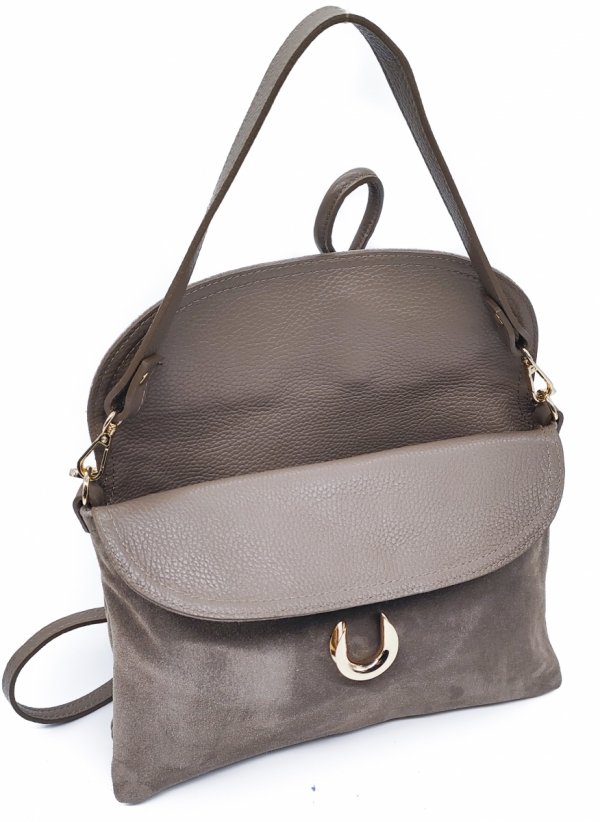 Zamszowa torebka listonoszka skóra beżowa taupe