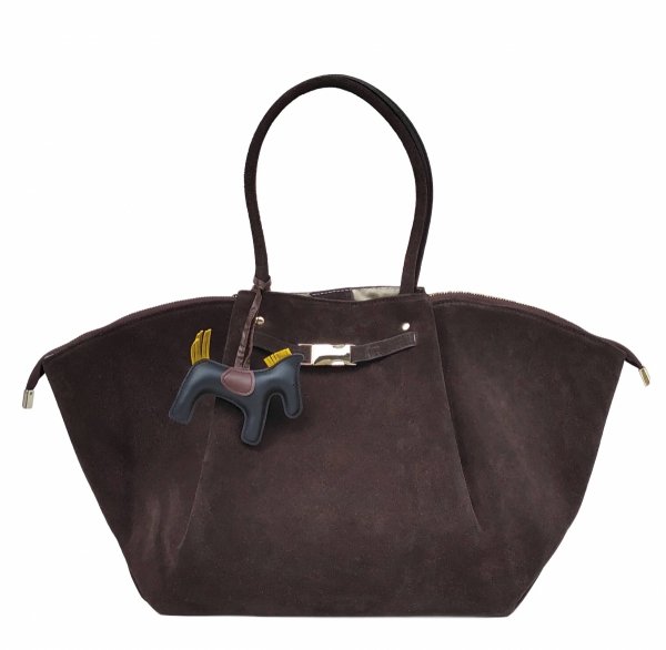 Torebka shopper zamszowa Vera Pelle skóra brązowa czekoladowa Laura Biaggi