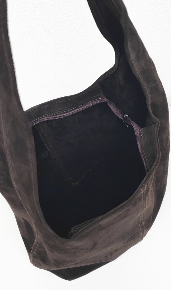 Czekoladowy brązowy espresso worek zamszowy Vera Pelle