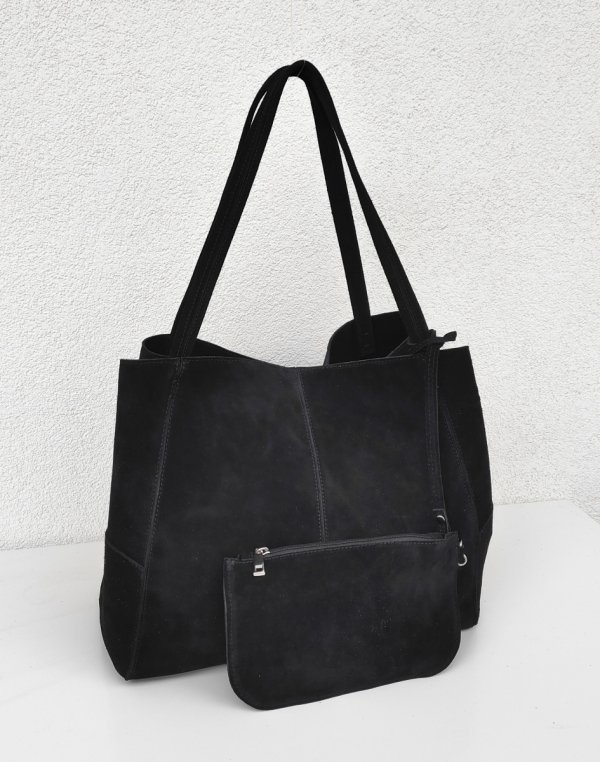 MAXI shopper torba skóra zamszowa czarna