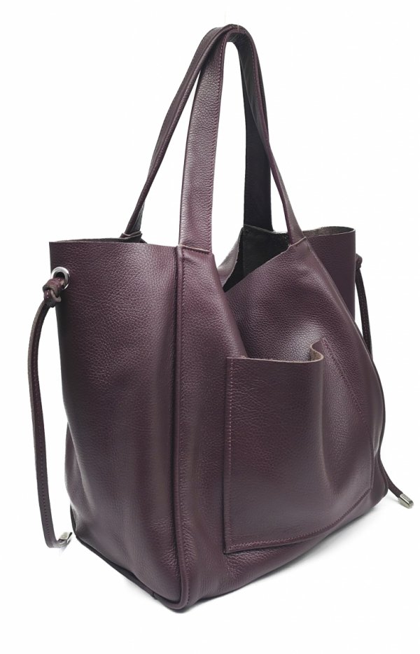 Vera Pelle Italy torebka shopper skóra naturalna bordo burgund