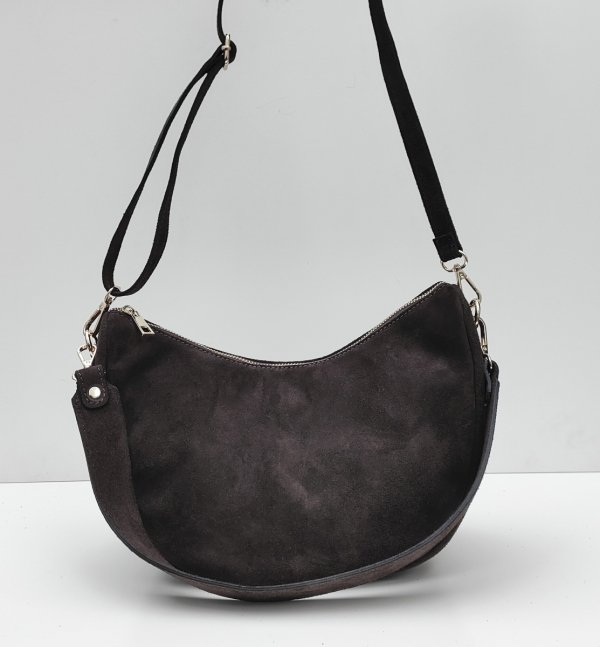 Zamszowa czekoladowa torebka worek listonoszka skóra naturalna vera pelle