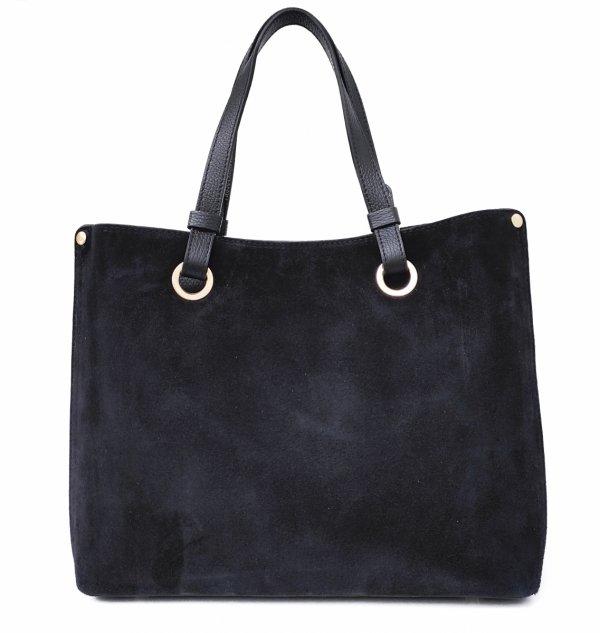 Klasyczna modna torebka aktówka zamszowa czarna