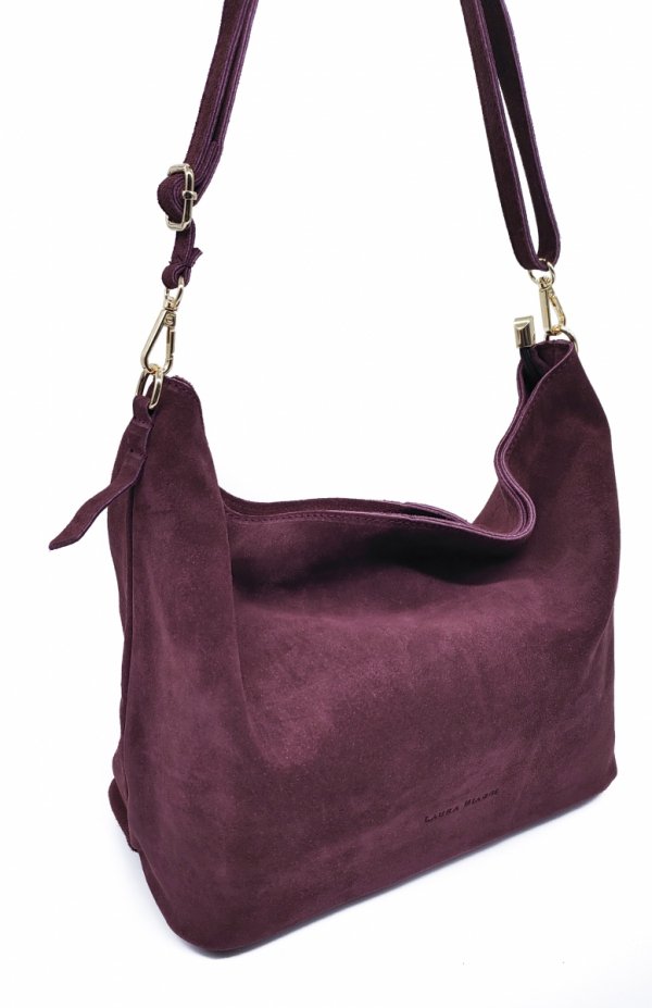 Zamszowy worek skóra bordowy Laura Biaggi