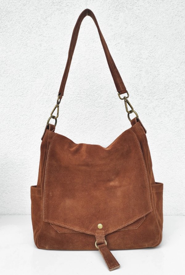 Zamszowa torebka worek listonoszka ruda cynamonowa