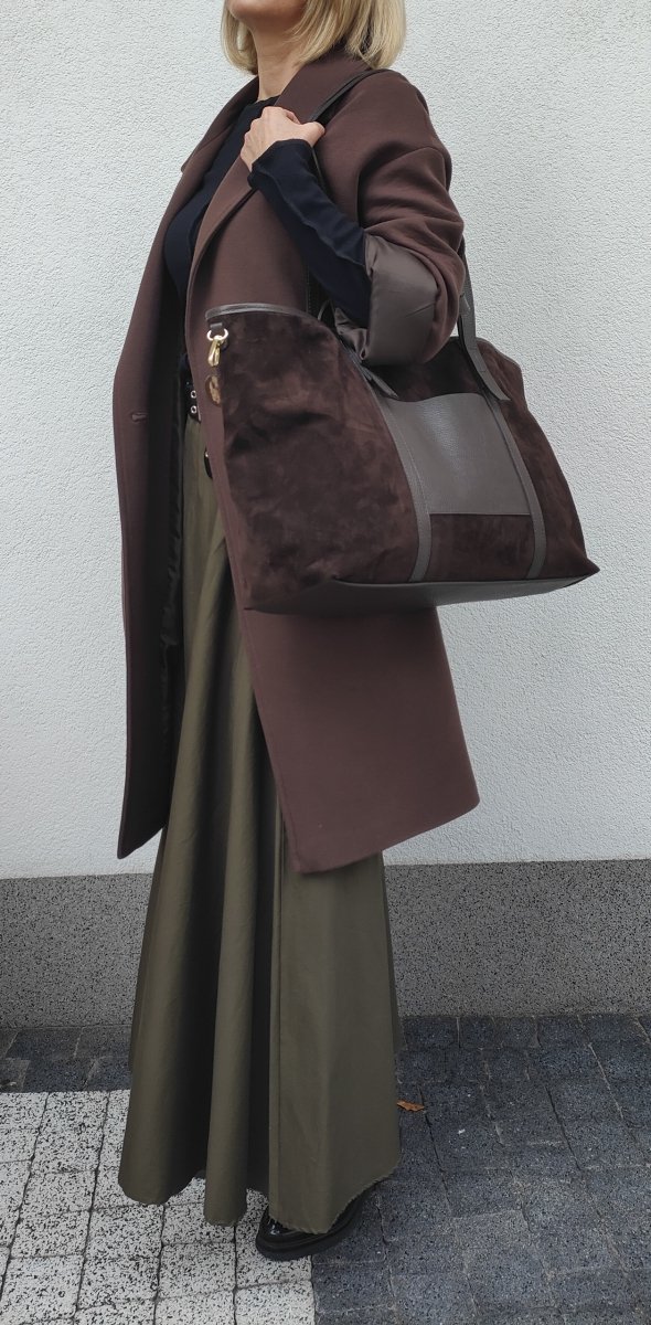 Zamszowy MAXI Shopper w czekoladowym kolorze