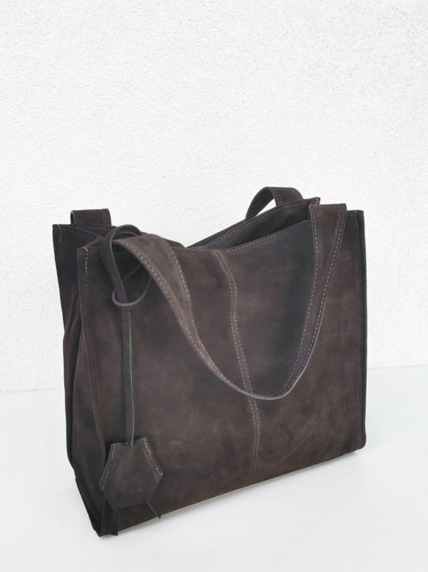 Torebka damska zamszowa Vera Pelle skóra brązowa