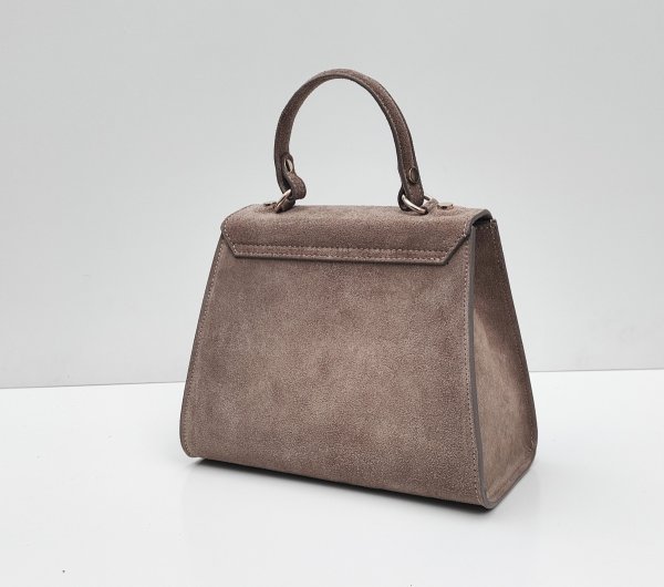 Modna zamszowa torebka skóra naturalna  Laura Biaggi beżowa taupe