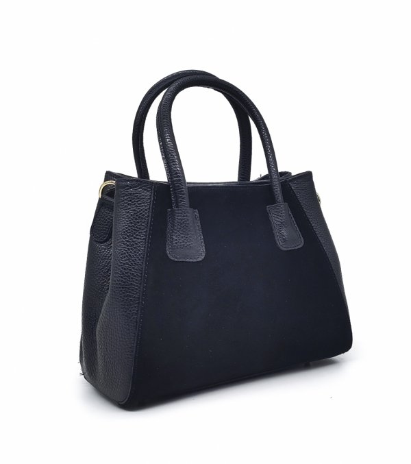 Mały kuferek crossbody torebka skóra zamsz czarna Laura Biaggi