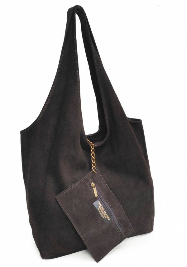 Zamszowy czekoladowy worek Vera Pelle