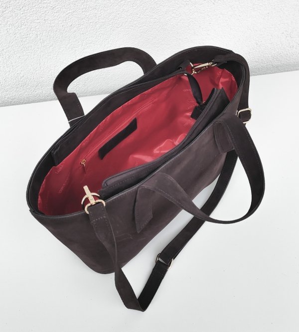 Klasyczna zamszowa torebka brązowa czekoladowa