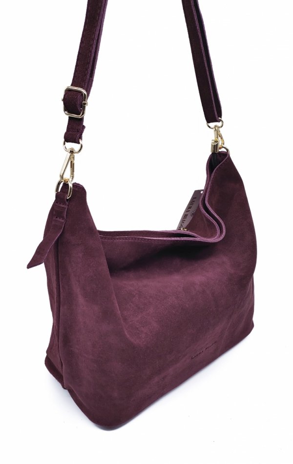Zamszowy worek skóra bordowy Laura Biaggi