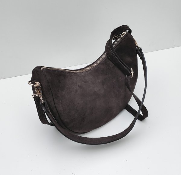 Zamszowa czekoladowa torebka worek listonoszka skóra naturalna vera pelle