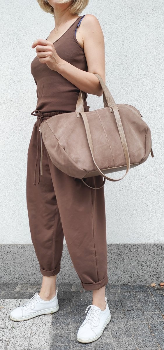 Torebka shopper zamszowa Vera Pelle skóra beżowa taupe