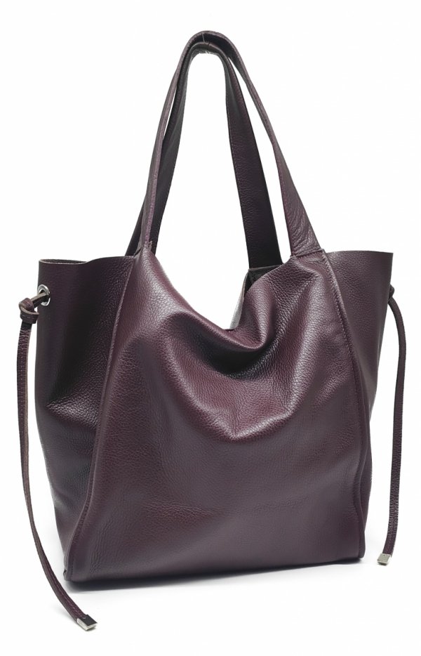 Vera Pelle Italy torebka shopper skóra naturalna bordo burgund