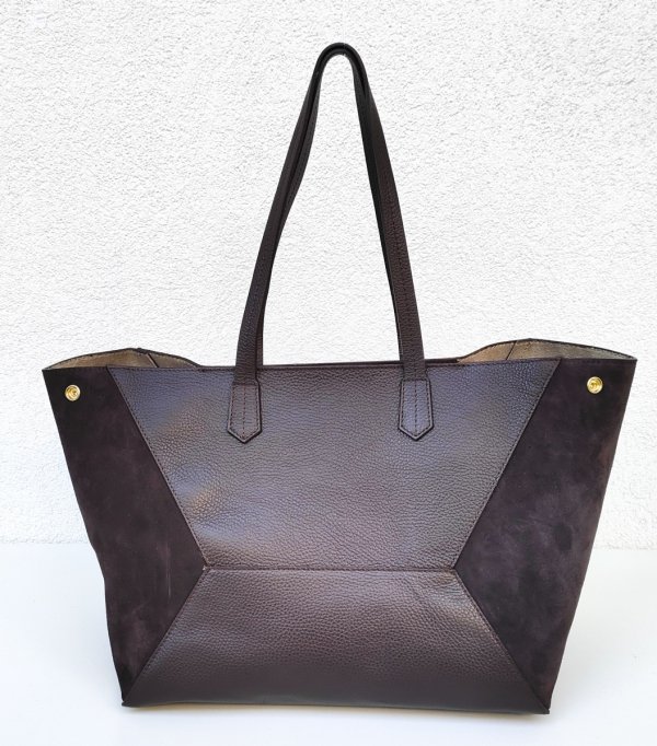Torebka shopper zamszowa Vera Pelle skóra czekoladowa