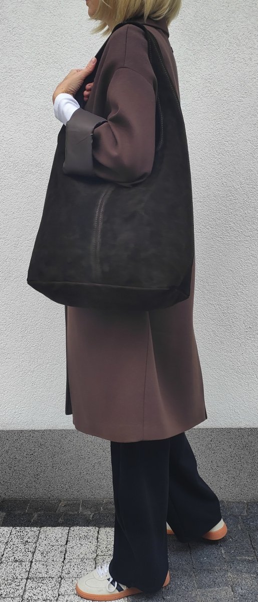 Czekoladowy brązowy espresso worek zamszowy Vera Pelle