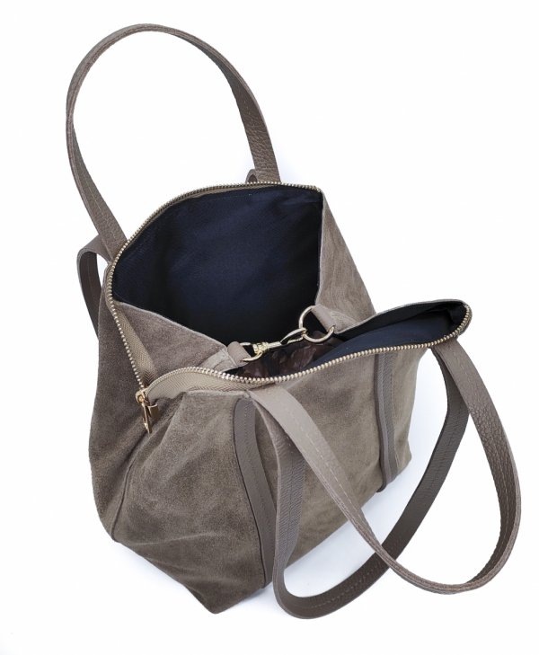 Torebka shopper zamszowa Vera Pelle skóra beżowa Taupe