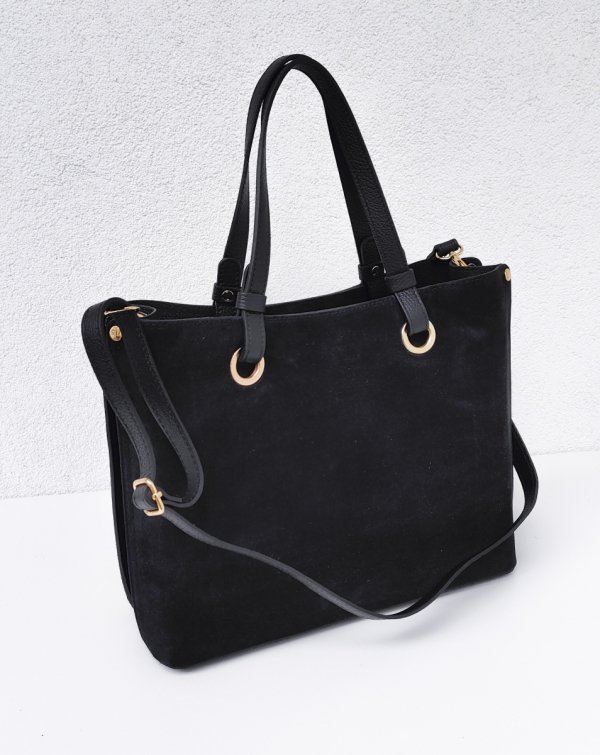 Klasyczna modna torebka aktówka zamszowa czarna